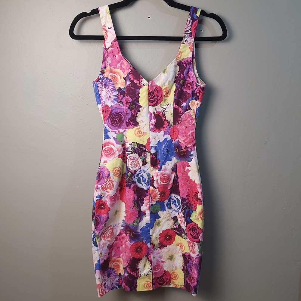 GUESS EUC Vibrant Multicolor "Ava April Showers" Bodycon Cotton Dress - Size 2 - Picture 9 of 12